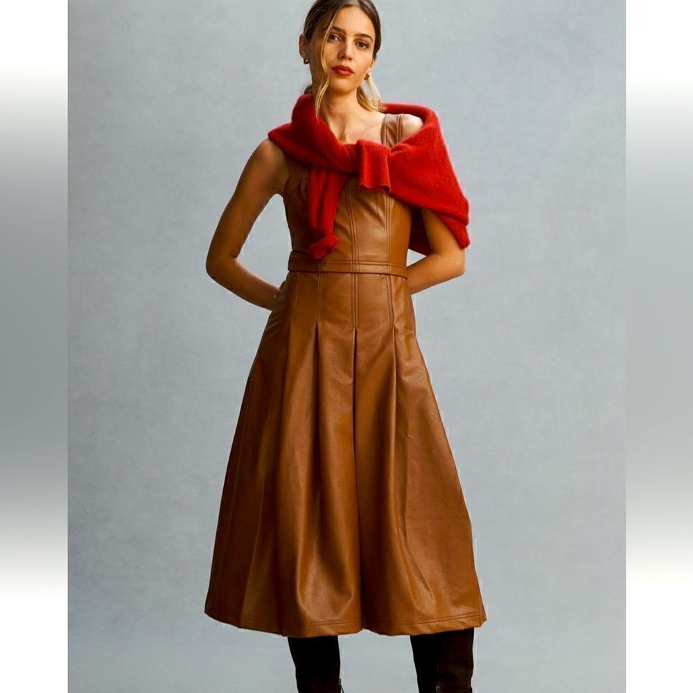 Pilcro faux leather pleated pinafore dress NWT